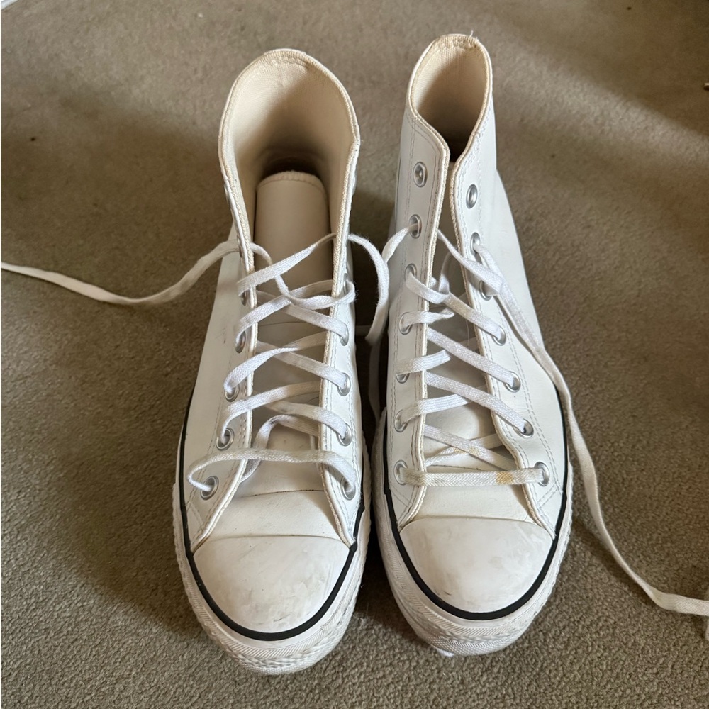 White Platform Leather High Top Converse